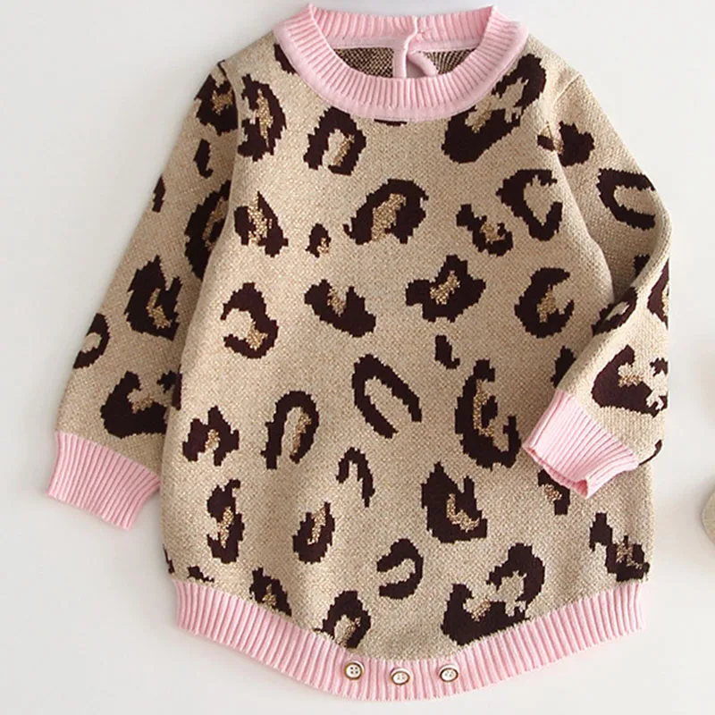 

Baby Girl Clothes Baby Bodysuit Fashion Leopard Knitted Jumpsuit Cotton Infant Autumn Winter Sweater Fashion Baby Girl Clothing