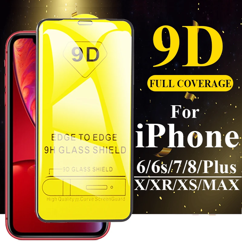 Закаленное стекло 9D для iPhone 11 X XS XR Max 6 6S 7 8 Plus Pro mAX|Защитные стёкла и плёнки
