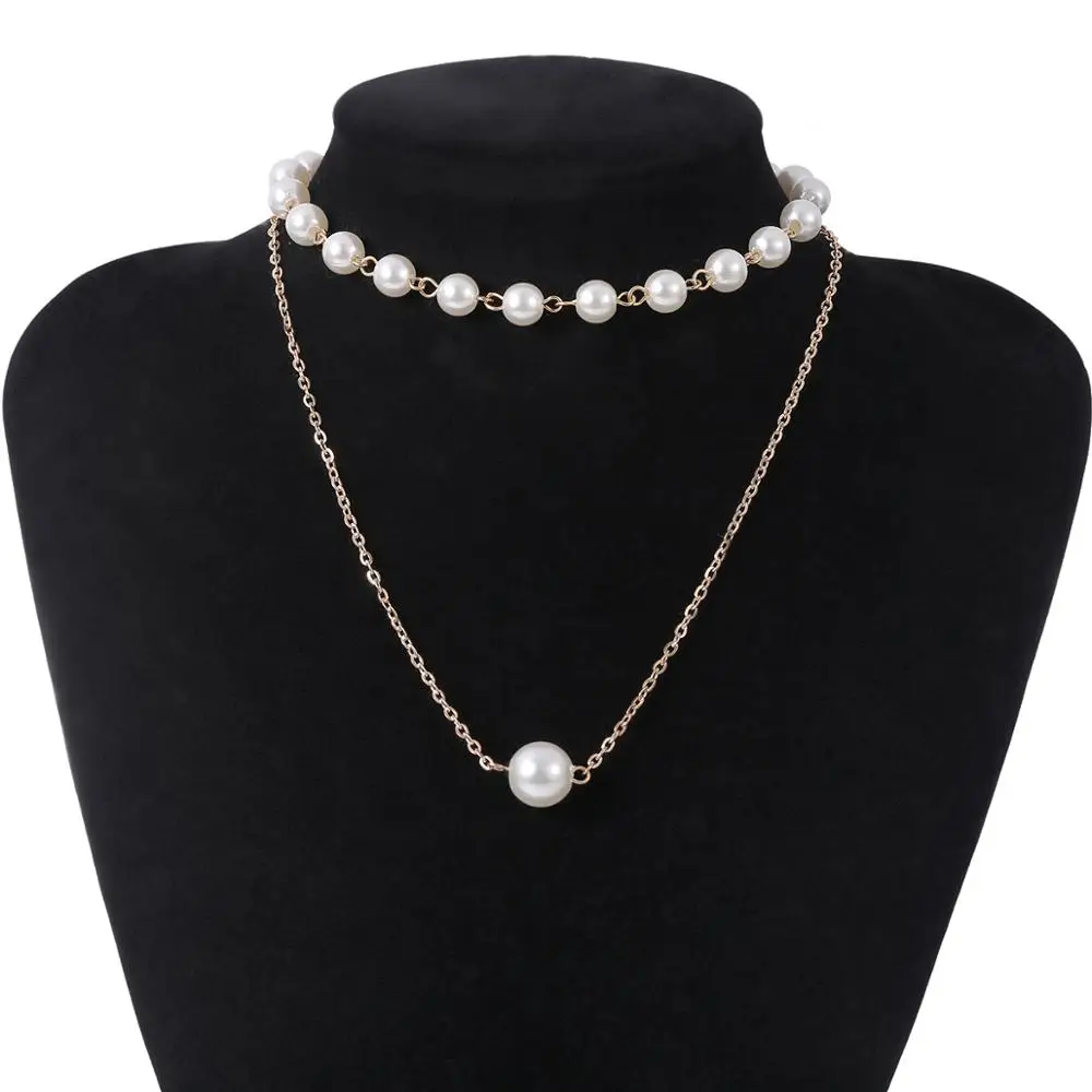 

Goth Baroque Pearl Bead Pendant Choker Necklace Women Wedding Kpop Multilayer Punk White Pearls Chain Necklace Charming Jewelry