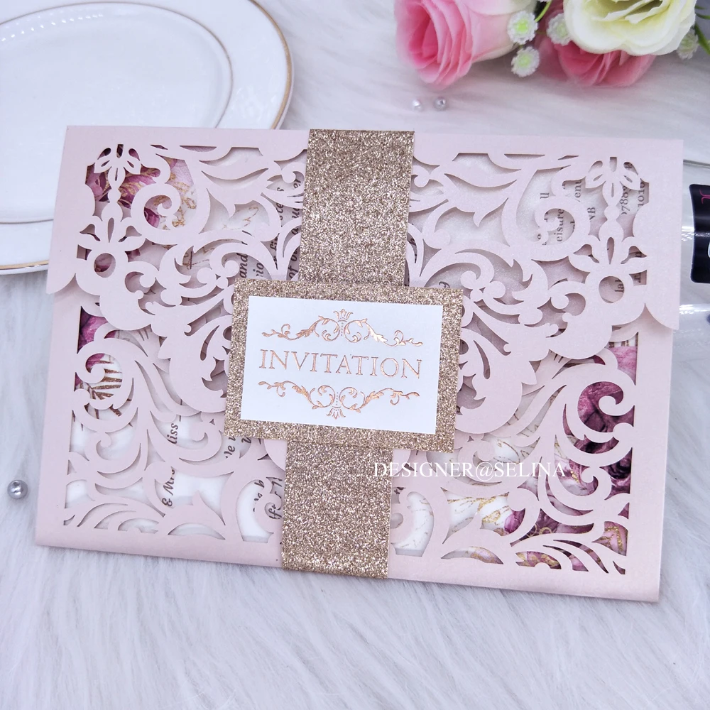 Светильник розовый лазерная резка свадебные приглашения с блестками на поясе и