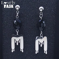 stainless steel black glass gothic m letter stud earings women gold color long earrings jewelry pendientes aro mujer e7003s03