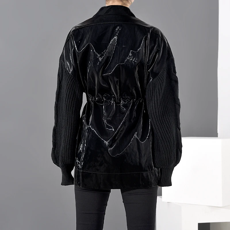 

IEQJ Loose Fit Knitting Drawstring Split Big Size Jacket New Stand Collar Long Sleeve Women Coat Fashion Spring 2021 WB67801