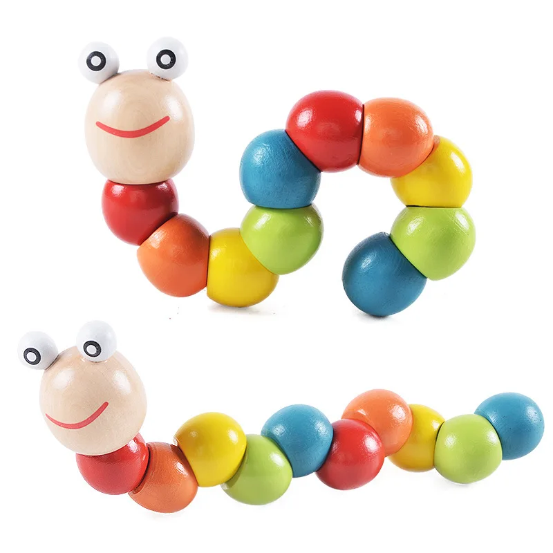 

1Pcs Wooden Colorful Twisted Insect Toys Cute Cartoon Baby Insect Toy Early Education Gift for Baby Kids