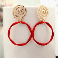 fashion round big red geometric spiral irregular pendant earrings for women personality korean jewelry girl brincos pink blue
