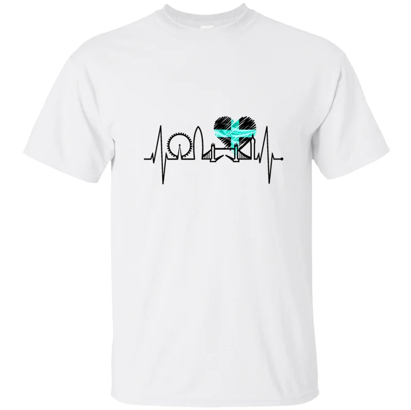 Высокое качество Лондон сердцебиение Skyline Англия флаг сердце подарок футболка
