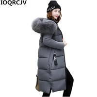 parka womens long down cotton winter jacket 2021 new casual fur collar hooded female warm thick outerwear plus size r1047