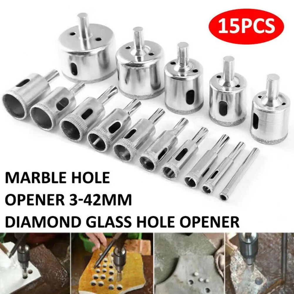 

15Pcs 6-50mm Diamond Coated Drill Bit Set Tile Marble For Power Bits Marble Saw Bit Tools Drilling Ceramic Drilling Glass H Y7R4