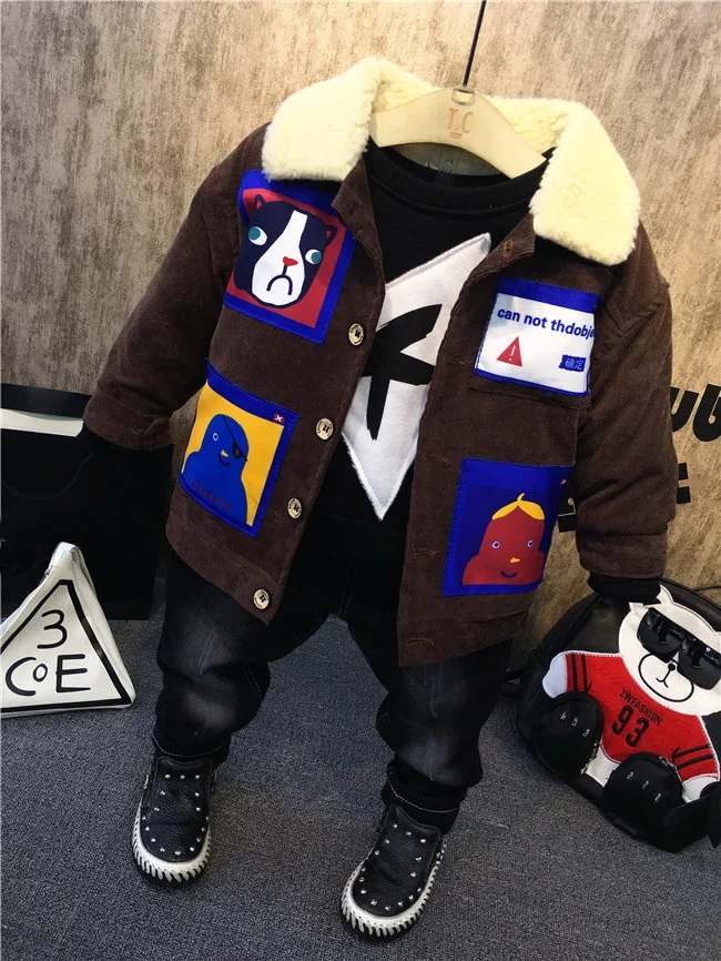 Fashion Autumn Winter Children Boys clothing Sets Baby Thickened Plus Jacket + Plush Sweater+ Jeans 3Pcs/Sets Kids Clothes |