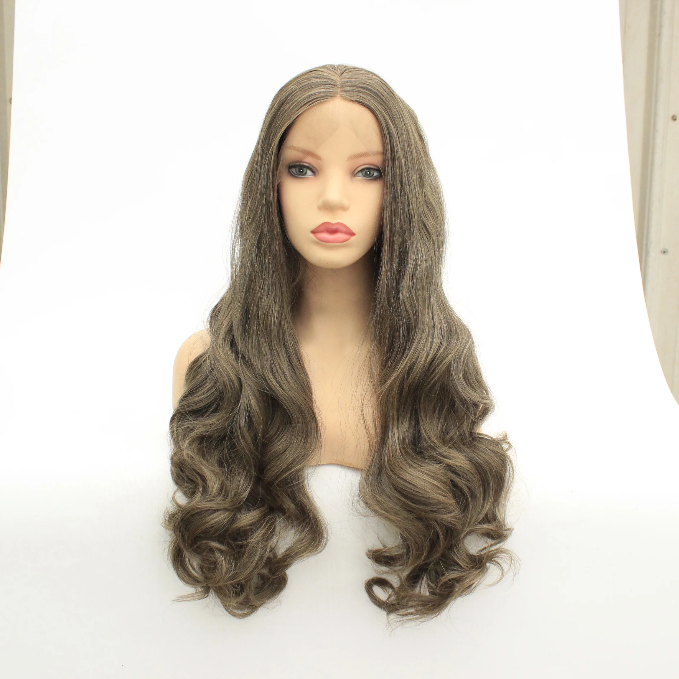 MRWIG средняя часть синтетический передний парик шнурка glueless 1b#2# длинные волнистые термостойкие волокна для женщин