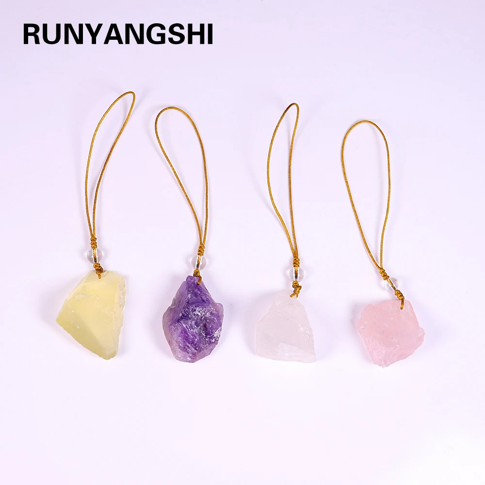 

1PCS Natural Crystal Pendant rose quartz Mobile phone accessories pink crystal Key buckle decorate