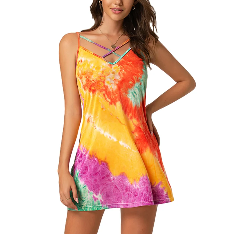 

Женское винтажное платье на бретелях, мягкое Свободное платье с V-образным вырезом и принтом, без рукавов, на лето