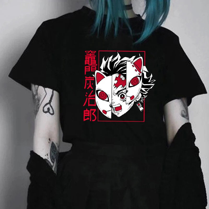 

Футболка женская оверсайз с О-образным вырезом, хлопковая свободная в стиле аниме, с рассекающим демонов, в стиле Харадзюку, Y2K, на лето