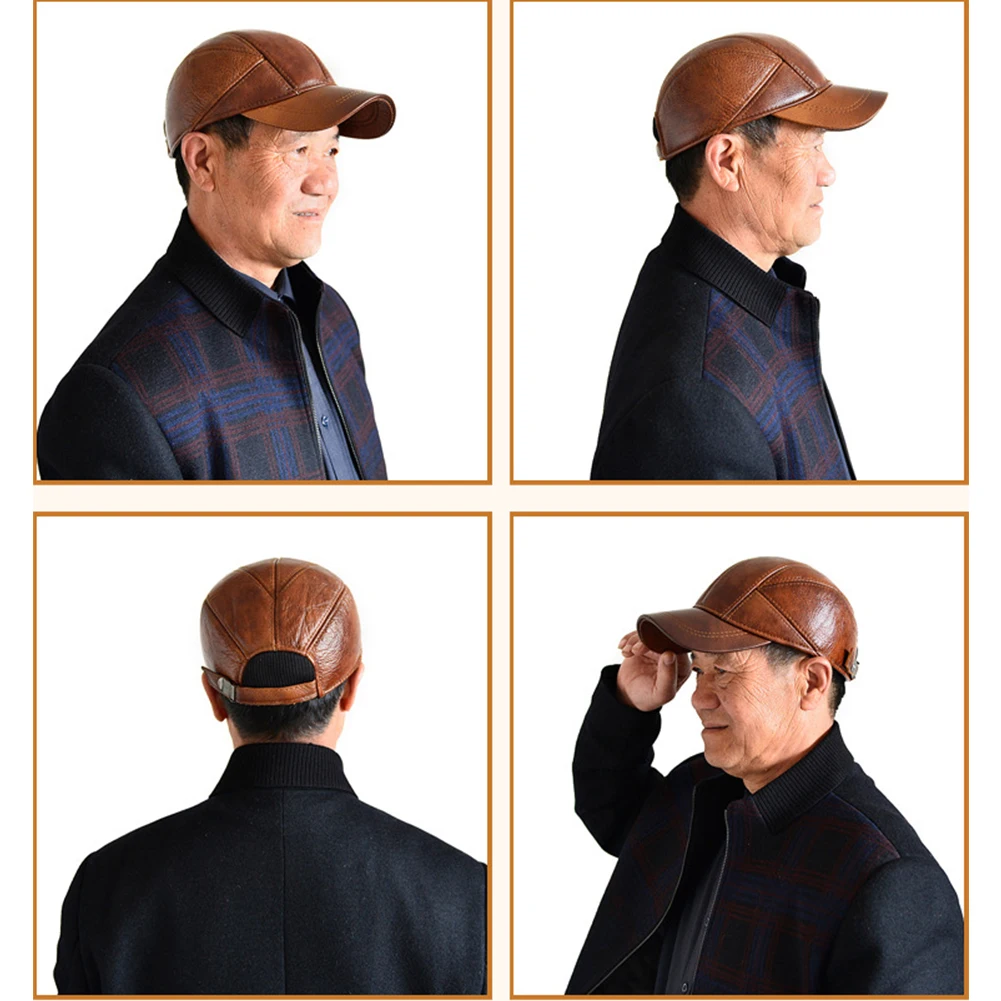

Outdoor Travel Soft PU Leather Baseball Cap Adjustable Driving Solid Vintage Autumn Winter Sports Sun Hat Warm Adult