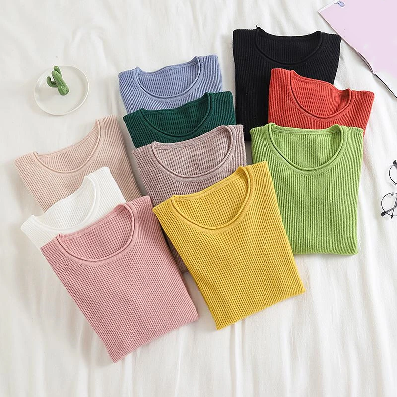 Зимние вязаные женские свитера и однотонные Повседневные пуловеры с круглым