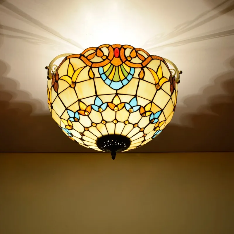 

40cm European-Style Vintage Baroque Colored Glass Restaurant Bedroom Corridor Bathroom Glass Ceiling Lamp Cross-Border