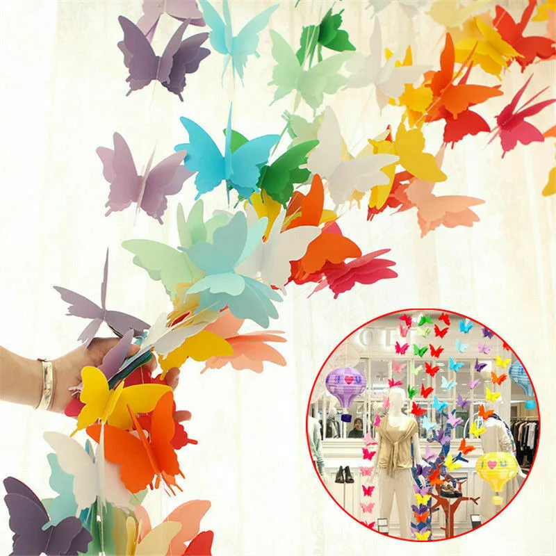 2.7M 3D Paper Garland Butterfly Banner kids Baby Shower Bunting for Valentine's Day Wedding Birthday Party Decoration | Дом и сад