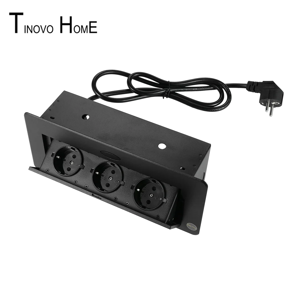 Медленное отскакивание настольная розетка / 3-позиционная Европейская стандартная панель из цинкового сплава Стальная коробка выключателя 1,5 м кабель с европейской вилкой.