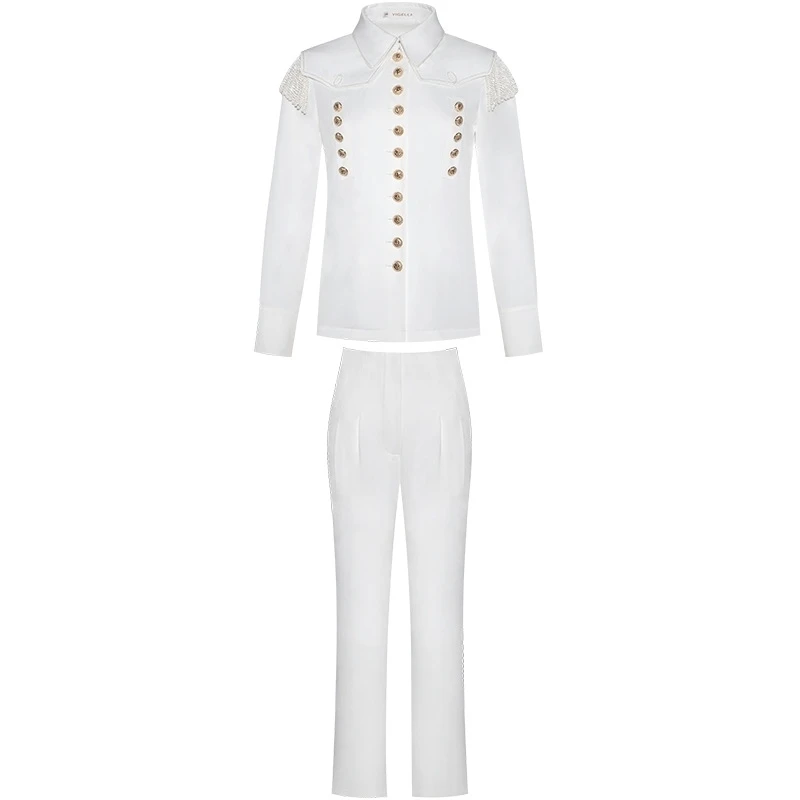 

White Patchwork Vintage Rivets Women's Shirts Lapel Collar Long Sleeve Shirt Blouse Female Autumn Fashion New 2020