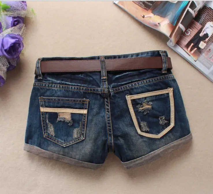 

Autumn Denim Shorts For Women Sexy Mini Shorts Women'S Rivet Holes Jeans Low Waist Shorts Without Belt Ripped Denim Short