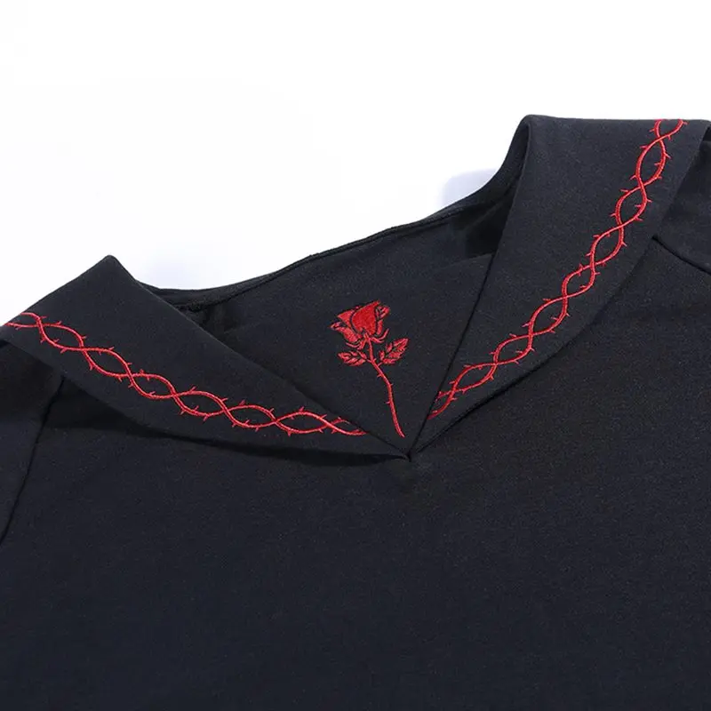 Женская рубашка с вышивкой в японском стиле черные панк топы готическом