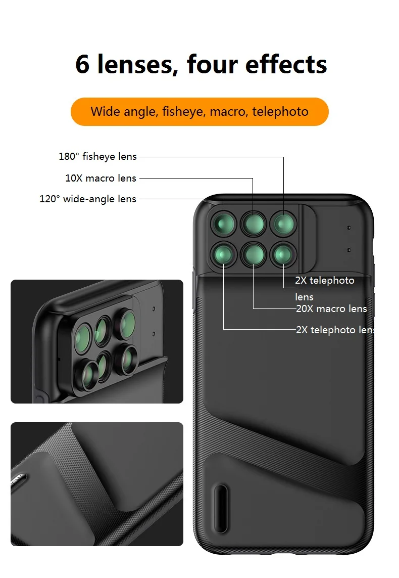 Для iPhone XS XR MAX двойной объектив камеры 6 в 1 Рыбий глаз Широкоугольный макро для