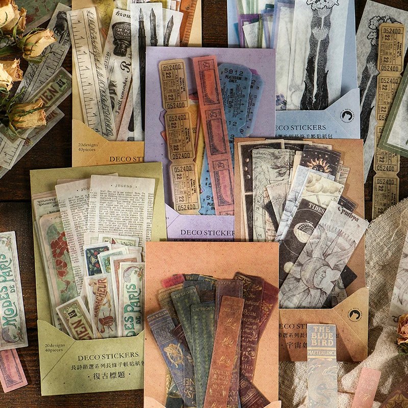 40pcs Vintage Antique Bill ruler Tickets Old Book washi paper sticker decoration stickers DIY diary scrapbooking label | Канцтовары для