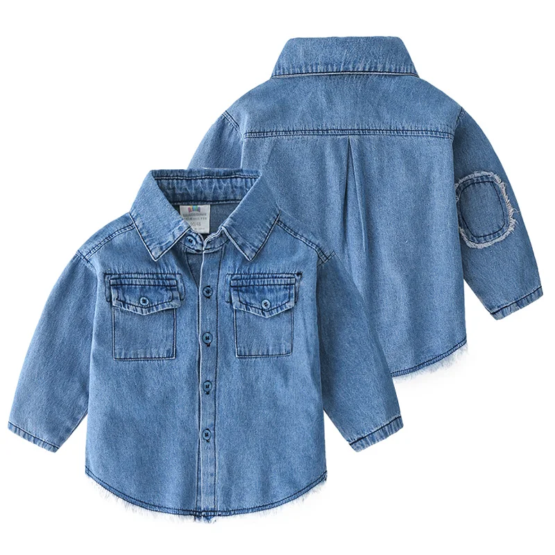 Детская джинсовая рубашка с отложным воротником на возраст 2 12 лет|Рубашки| |