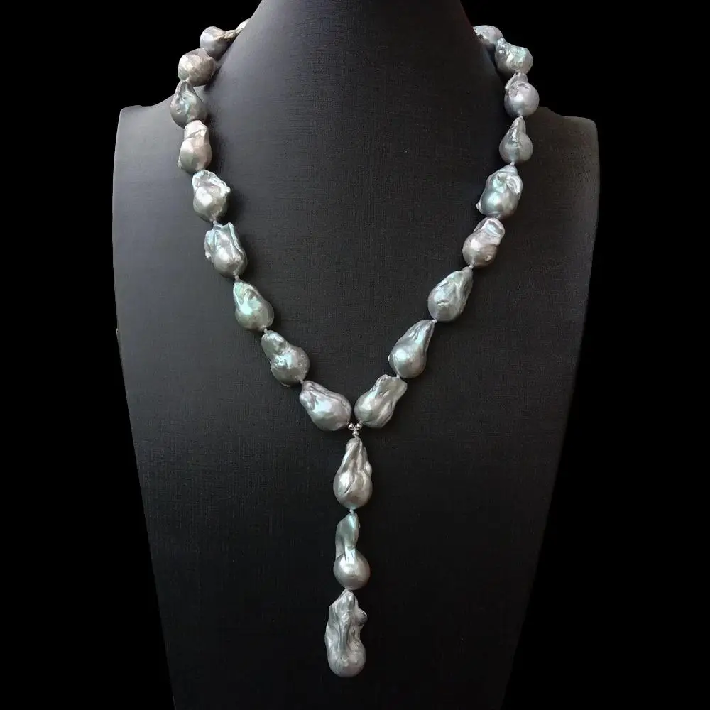 

Y · YING, роскошное стильное натуральное культивированное серебристо-серое жемчужное ожерелье с барочным розам Кеши, подвеска 21 дюйм для женщ...