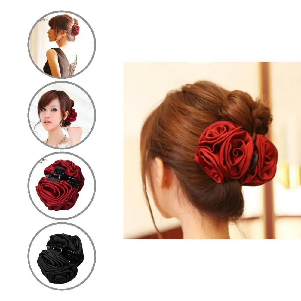 

Elegant Hair Clamp Headwear Big Hair Clip Cute Simple Vivid Rose Flower Hair Claw