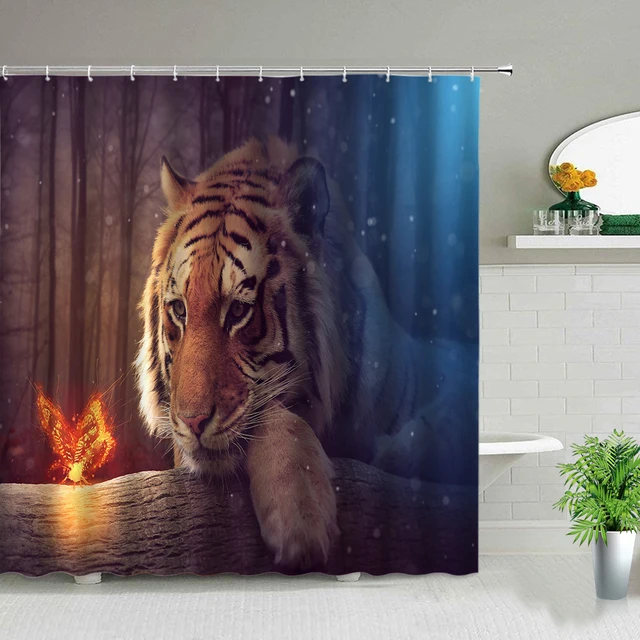 Cortinas de tigre 3D de animais brancos e tigre para quarto sala de estar  para crianças meninos e meninas, tema animal selvagem, cortinas de janela  com design de vida selvagem, tratamentos de