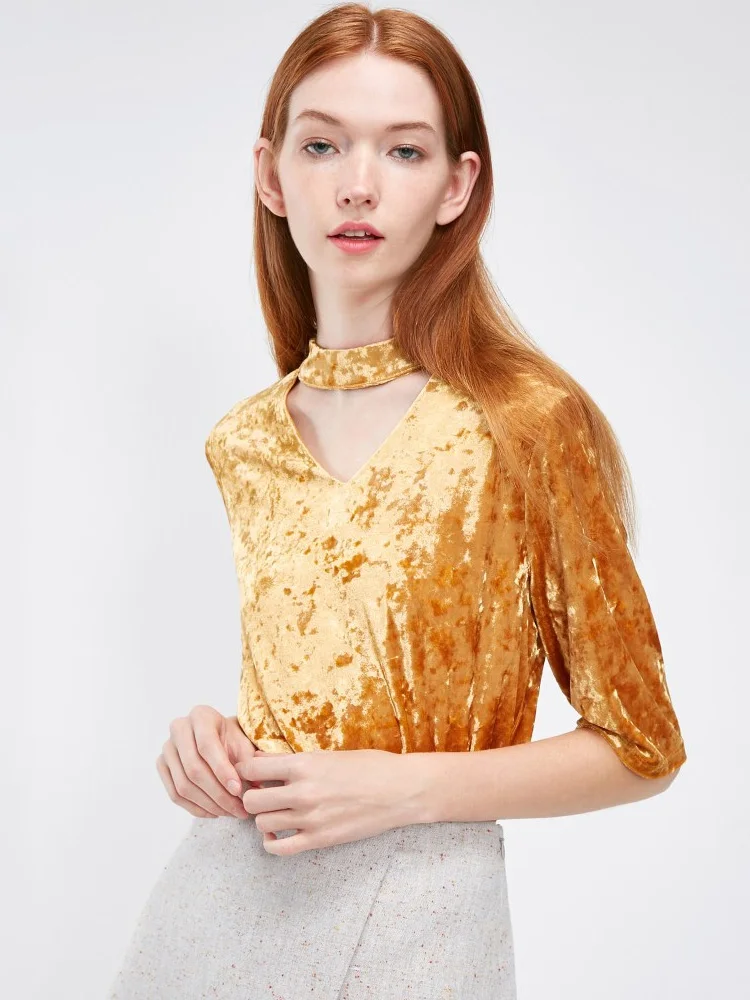 Vero Moda выдалбливают v-образным вырезом Вельветовая Осенняя ФУТБОЛКА | 3183T1501