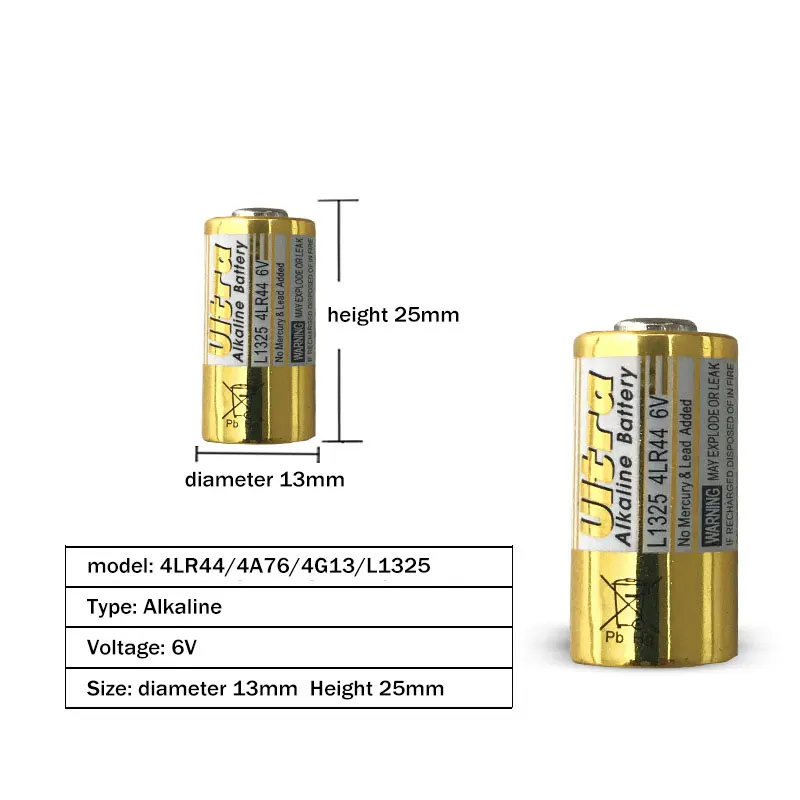 

MJKAA 50PCS 4LR44 L1325 4AG13 6V Dry Alkaline Battery Shock Absorber A544V 4034PX PX28A 544 4A76 Camera Disposable Batteries