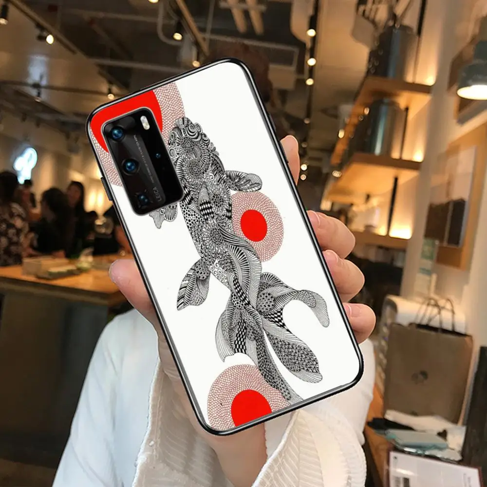 

Bring lucky Fish Phone Case For Huawei P 40 30 20 10 9 8 Lite E Pro Plus Black Etui Coque Painting Hoesjes comic fashion