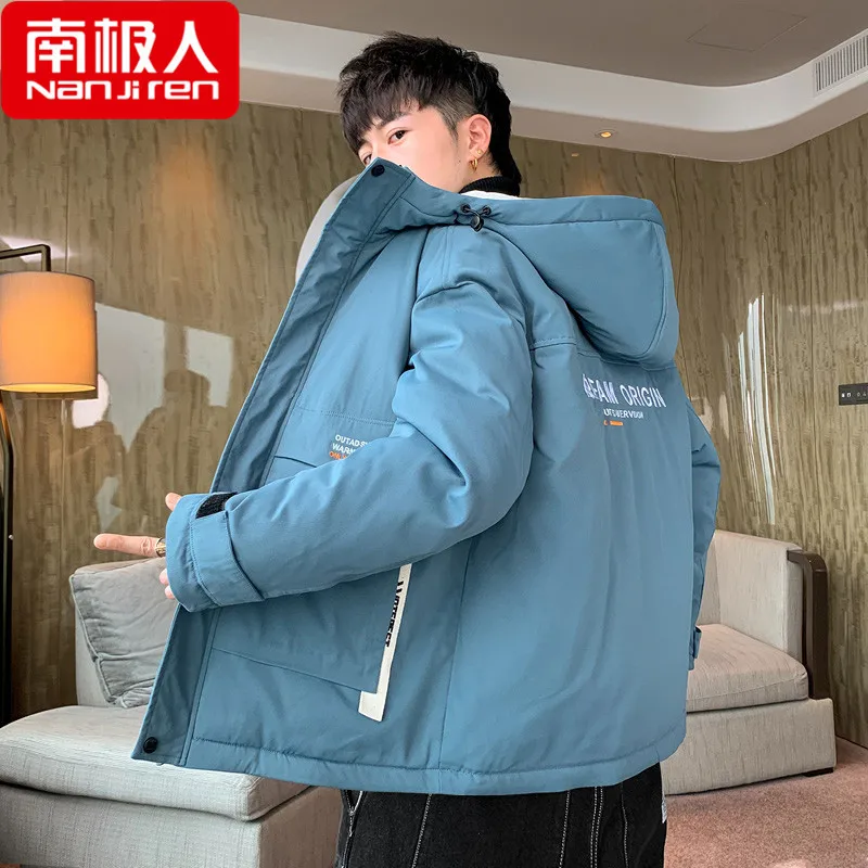 Cotton-Padded Coat Men's Autumn and Winter Korean Style Trendy Hooded Cotton Coat Jacket Autumn Loose Casual Cotton-Padded