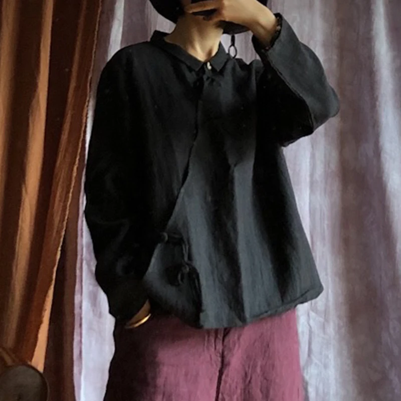 Женская блузка с длинным рукавом и отложным воротником в китайском стиле | одежда - Фото №1