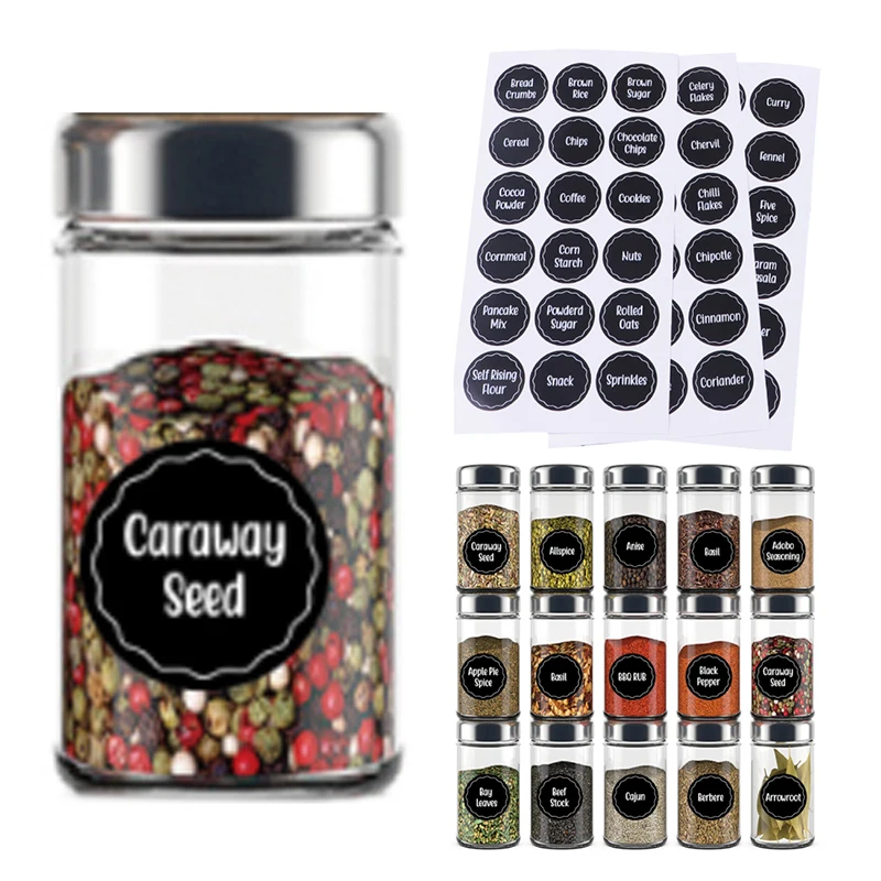 

144 Printing Spice Jar Labels And Food Pantry Stickers: Blackboard Round Spice Waterproof Label Stickers