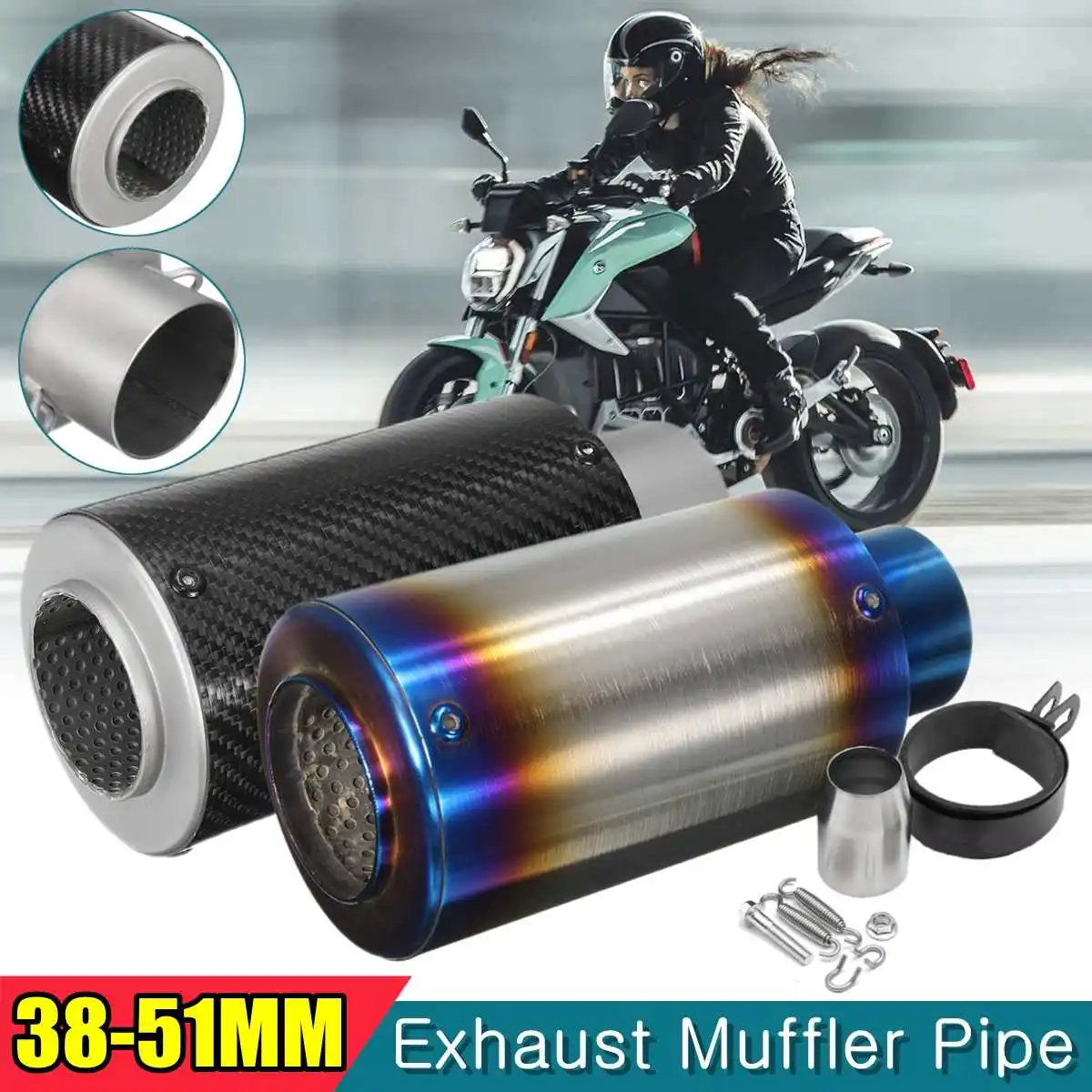 

38-51mm Universal Motorcycle Exhaust Muffler Pipe For BMW R1200GS S1000RR MT07 Z900 R6 Carbon Fiber Slip On Modify Exhaust