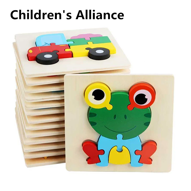 Деревянный 3D пазл с большими частицами детская игрушка|Пазлы| |