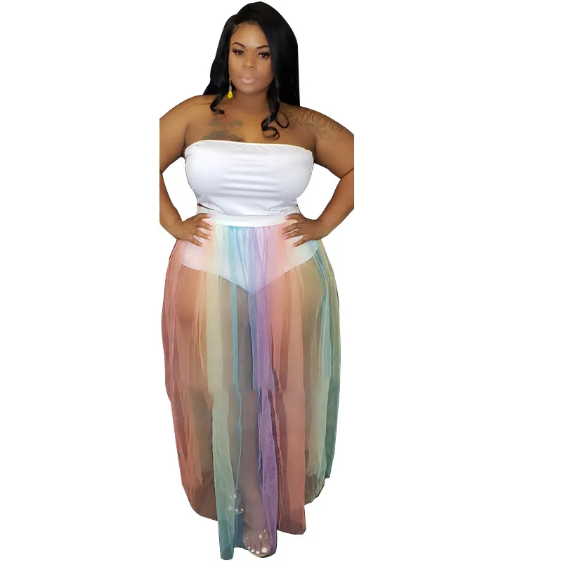 

2021 Summer Large Size Women's Dress Knitted With Tie-dyed Mesh Big Pendulum Two-piece Set