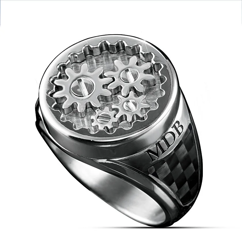

New creative wheel gear ring, Europe and the United States retro-plated 925 silver car wheel device men's ring