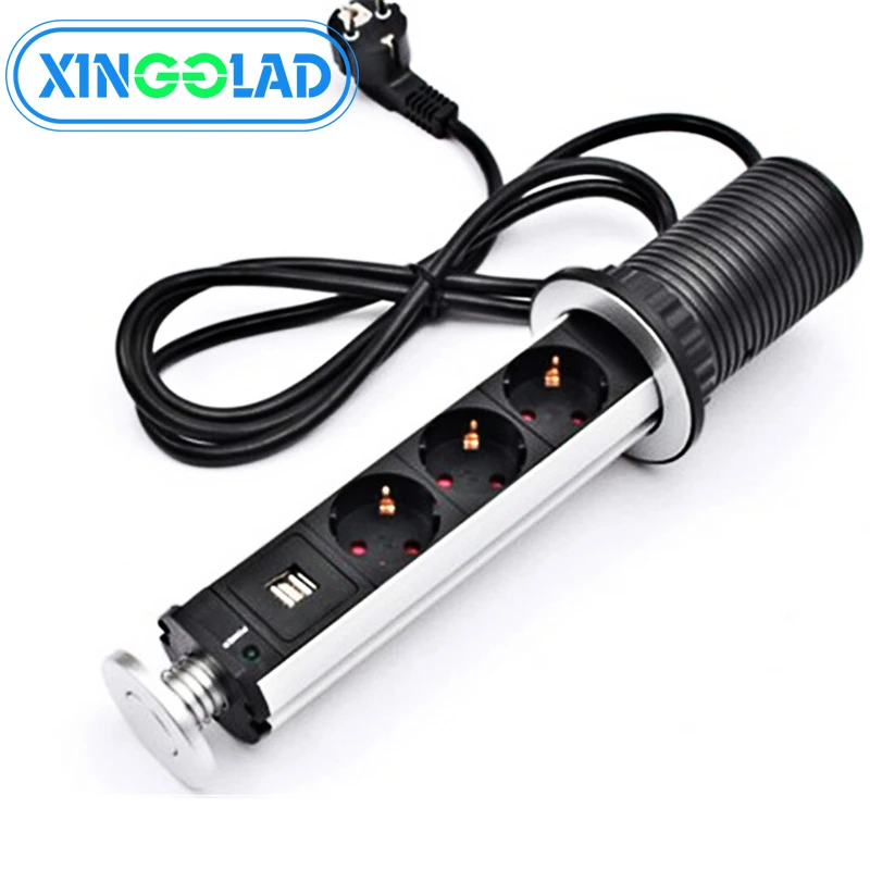 Выдвижной удлинитель с 3 розетками переменного тока питания 2 порта USB для зарядки