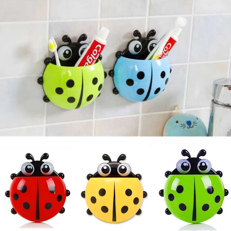 1pcs Ladybug Animal Insect Toothbrush Holder Bathroom Cartoon Toothbrush Toothpaste Wall Suction Holder Rack Container Organizer