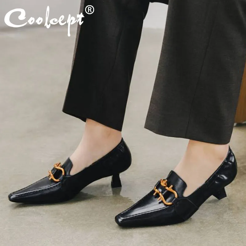 

Coolcept Office Work Pumps Shoes Women Fashion Metal Spike Heels Footwear Ladies' Modern Genuine Leather High-Quality Size 34-40