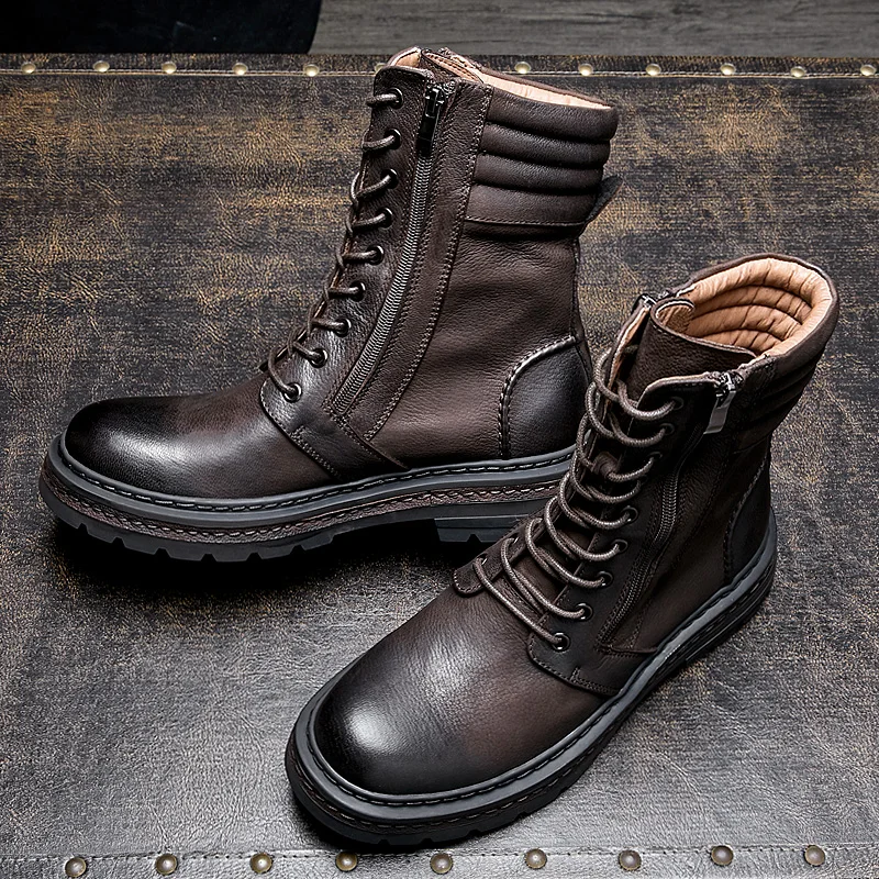 Мужские ботинки до середины икры из коровьей кожи на молнии | Обувь