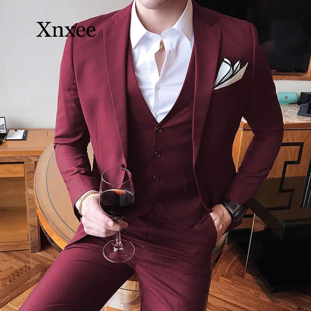 Твердые Цвет стройная фигура Мужской комплект из 3 предметов Торжественное