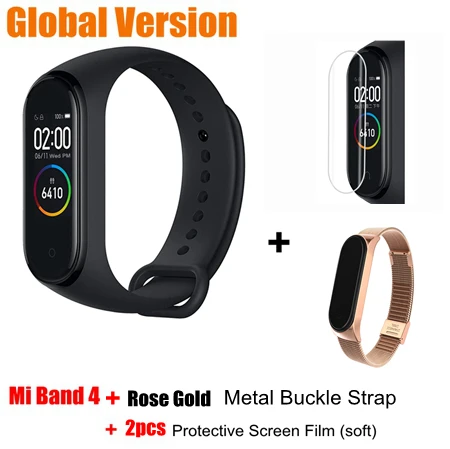 Global add rose gold Xiaomi mi Band 4 глобальная Версия смарт-Браслет фитнес-трекер mi Band 4 браслет 5ATM водонепроницаемый 0,9" OLED экран пульсометр - Цвет: Global add rose gold
