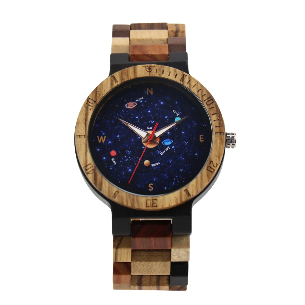 relogio men's wooden watch quartz watch surrounds the planet round dial casual quartz wooden watch men часы мужские