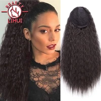 lihui synthetic corn wavy long ponytail hairpiece wrap on clip hair extensions ombre brown pony tail blonde fack hair 24inch