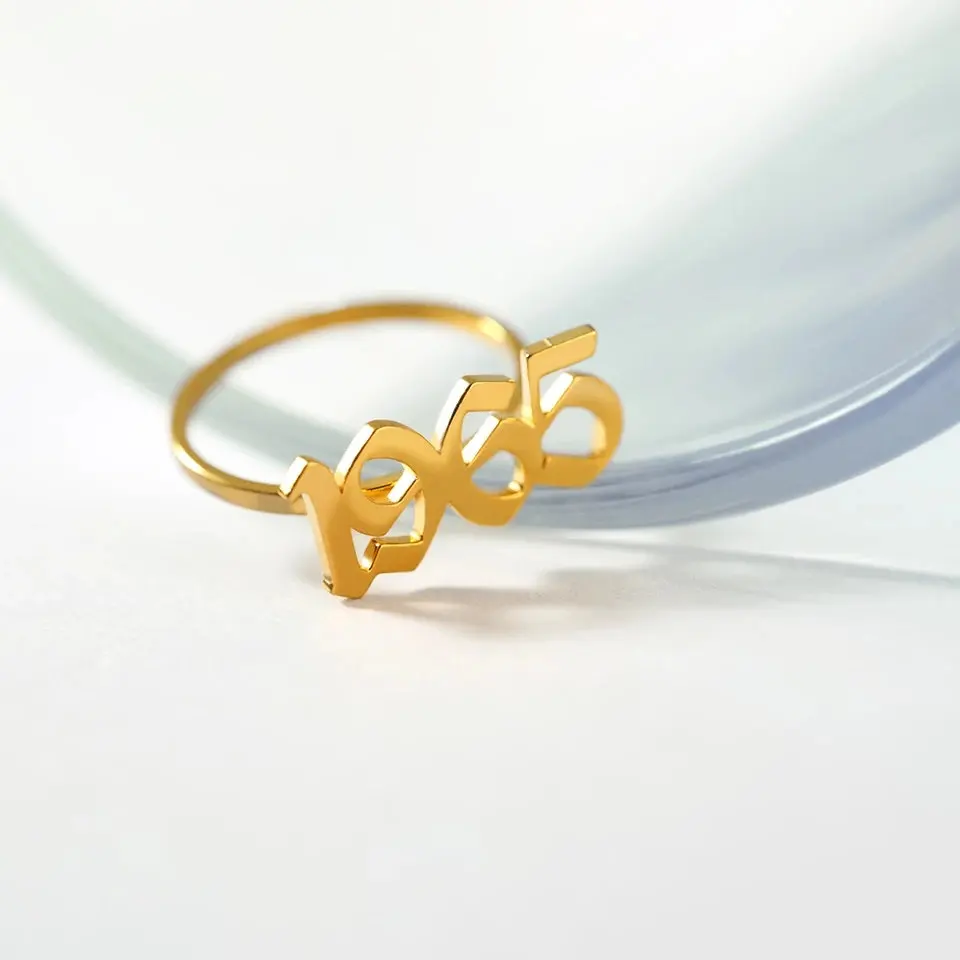 Personalized Gothic Old English Number Rings For Women Wedding Jewelry Accessories Rose Gold Silver Stainless Steel Year | Украшения и