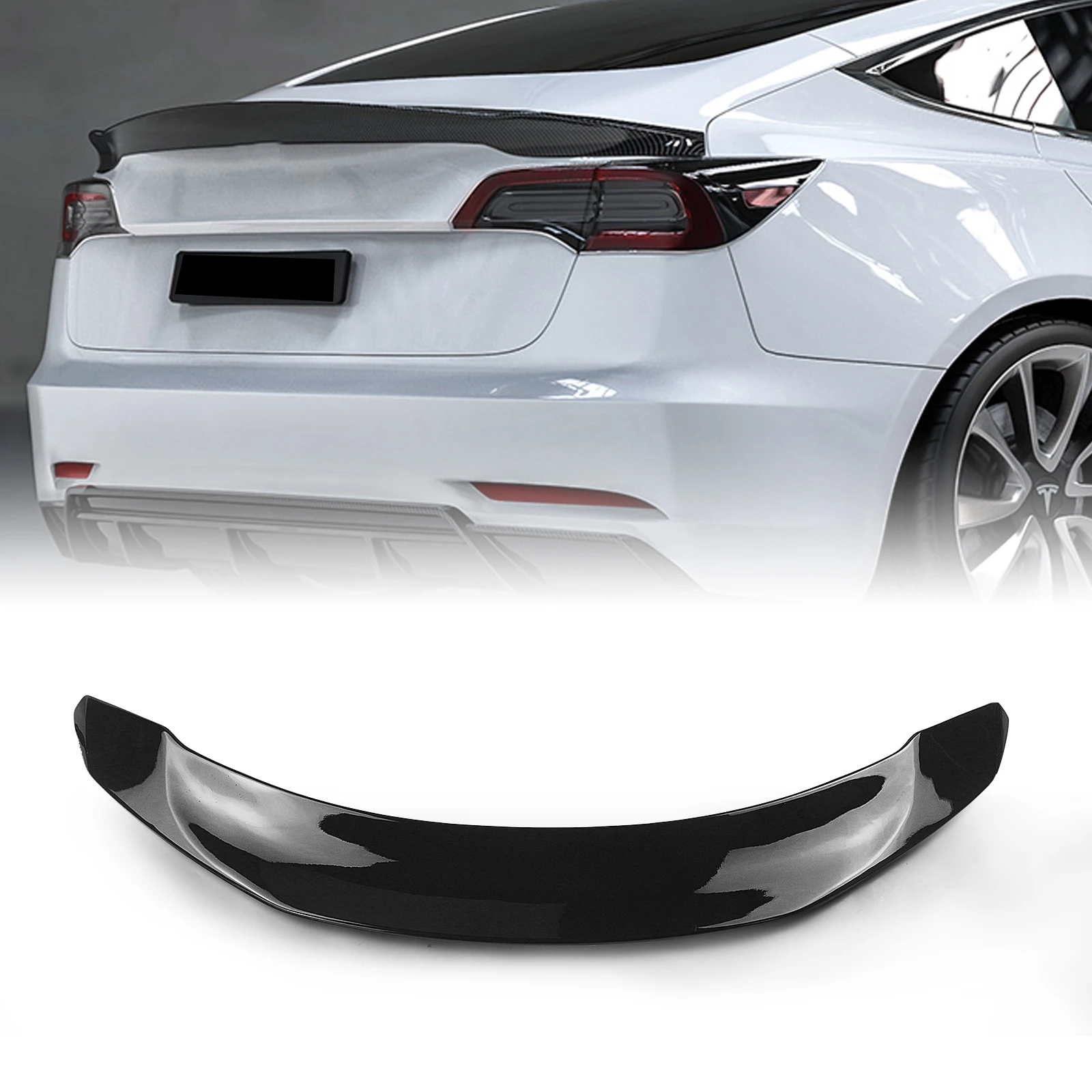 

For Tesla Model 3 2017-2023 Rear Trunk Spoiler Wing Glossy Black Car Tailgate Lid Upper Splitter Flap Trim Splitter Decklid Lip